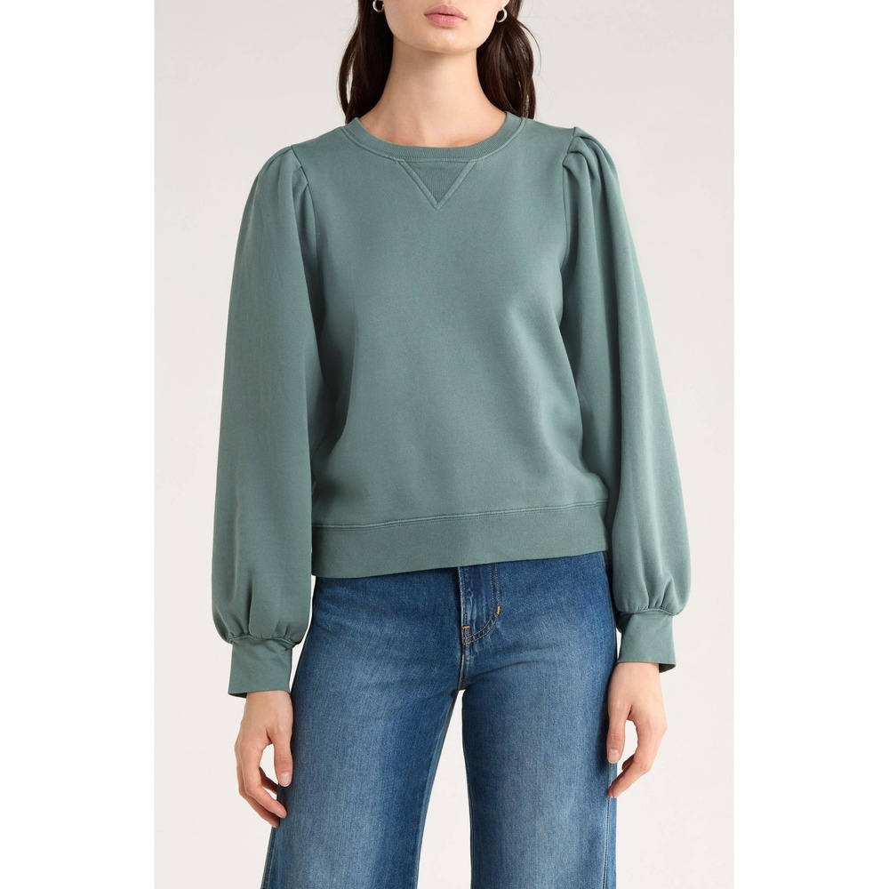 Rails Tiffany Preppy Minimalist Fleece Sweatshirt Size S Puffed Sleeve Cotton